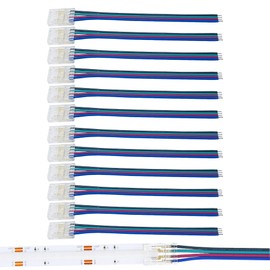 Clearhill 10mm 4Pin 10Pcs RGB LED Strip Connectors,Solderless Strip to Wire Connectors + 10cm Cable-Gapless Connection for 5V/12V/24V RGB LED Strips,No Soldering Required,Secure Connection.