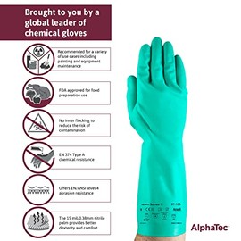 Ansell Sol-Vex 37-155 Nitrile Glove, Chemical Resistant, Straight Cuff, 13" Length, 15 mils Thick, (Pack of 12 Pairs), Verde, Large