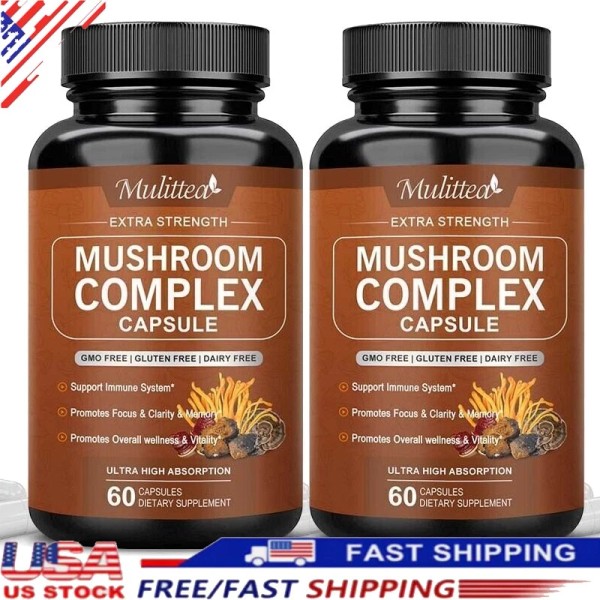 Mulittea Mushroom Complex Supplement, Lions Mane, Reishi, Shiitake, Immune 2
