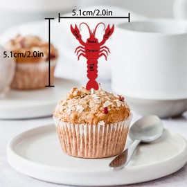 18pcs Red Glitter Lobster Dessert Cupcake Topper Pick for Under The Sea Creature Lobster Theme Decor Supplies Men Women Kids Happy Birthday Wedding Anniversary Party Decorations