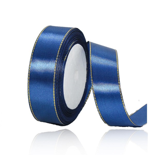 Gift Ribbon Dark Blue 20 mm Wide, 23 Metres Gold