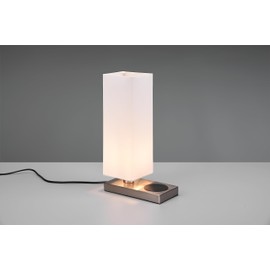 Reality Leuchten Haley R59100107 Table Lamp Metal Matte Nickel Shade White Fabric Shade Excl. 1x E14 Inductive Charging Panel