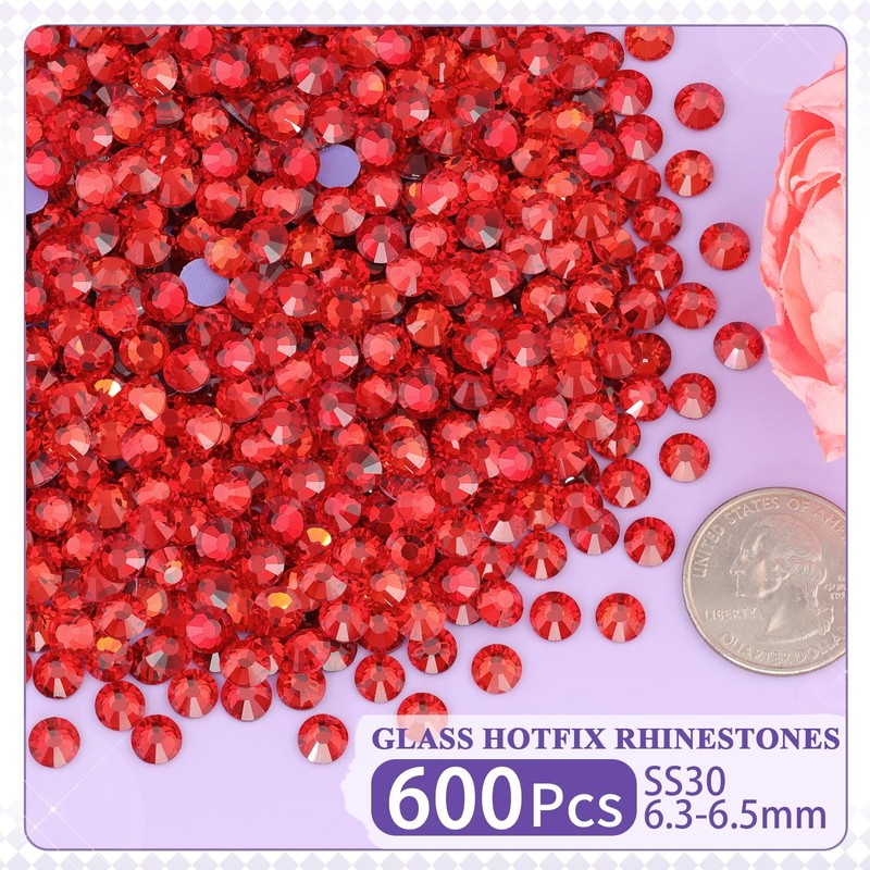 600Pcs Hotfix Rhinestones for Clothing, Light Siam SS30 Iron On