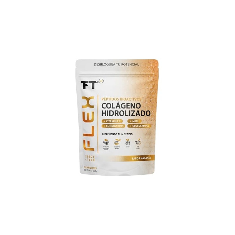 Forzatech Flex Péptidos Bioactivos Colágeno Sabor Naranja 500g Vitamina Glucosamina
