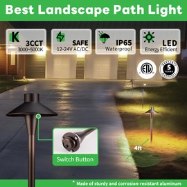 Varmtalys Low Voltage Pathway Lights, 3CCT LED Landscape Path Lights, Outdoor Waterproof IP65, Wired ORB Aluminum 5W 150LM for Sidewalk Step 4 Pack