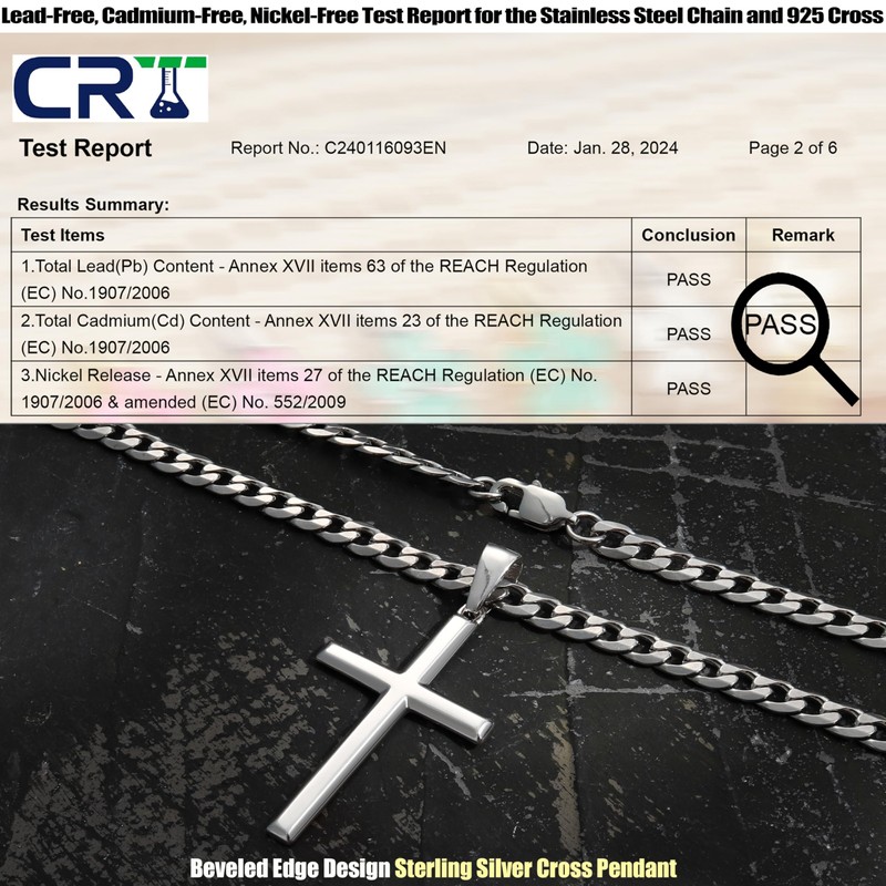 MILACOLATO 925 Sterling Silver Cross Necklace for Men Women, 5mm