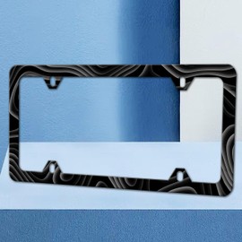 Topographic Map License Plate Frame Topography Line Auto Accessory Bracket Stainless Steel License Plate Holder with Screws for Women Men 6x12 Inch 4 Holes Funny License Plate Frames