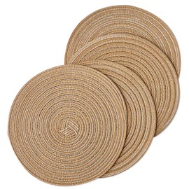 Round Woven Cotton Yarn Placemats, Heat Resistant Braided Table Mats for Dining & Small Tables, Set of 4 (Khaki, 18cm)