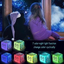 ZonleeApex Shark Alarm Clock Gift Decor for Boys Room, Battery Operated Desktop Kids Clock with 7 LED Color Changing Nightlight (3.15x3.15x3.15 inch)