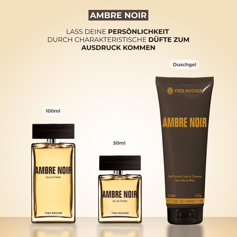 Yves Rocher AMBRE NOIR Shower Shampoo for Men, Sensual Elegant,