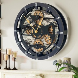 ImprovingLife The Gears Clock 16 inches Wall Clock with Real Moving Gears Convertible into a Big Mantel Clock (Grey & White)