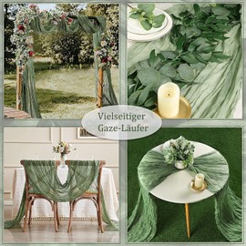 FOLAI Pack of 2 Boho Cheesecloth Table Runner Table Cloth - Rustic Wedding Table Decoration for Bridal Shower, Birthday & Celebrations (90 x 300 cm) - Eco Cotton & Reusable (Light Green)