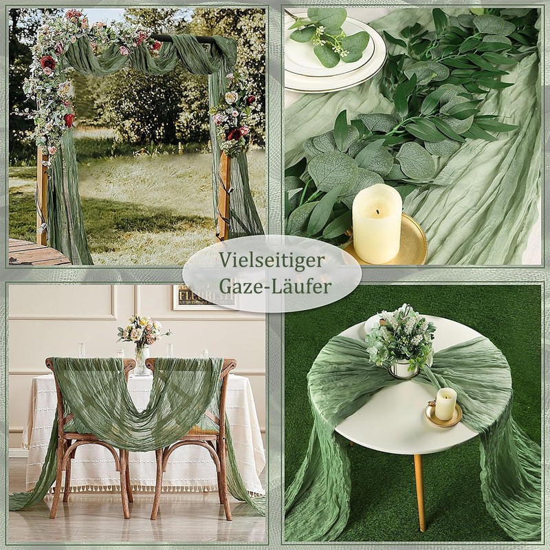 FOLAI Pack of 2 Boho Cheesecloth Table Runner Table Cloth