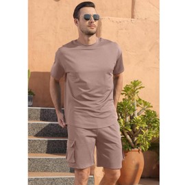 Fastkoala Men's Tracksuit Outfit Set Two Piece Round Neck Suits Jogging Suits Summer 2-Piece, brown