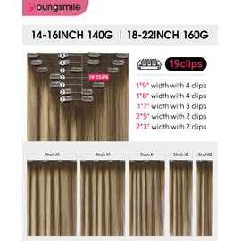 Youngsmile Clip in Hair Extensions, 16 Inch Chocolate Brown Mixed Caramel Blonde Balayage Hair Extensions Clip in East to Install 140g 7Pcs,Thick End,Soft Silk (7C#4/27/4-16Inch)