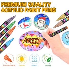 NICETY 72 Colors Acrylic Paint Pens Paint Markers, Extra Fine Tip Point Acrylic Paint Pens for Rock Painting, Canvas, Wood, Ceramic, Glass, Stone, Fabric, Crafts & Art Supplies