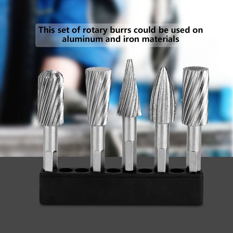 5pcs 1/4inch Hex Shank High Speed Steel Burrs Rotary Files