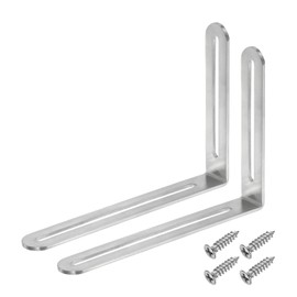 sourcing map 4Pcs Adjustable L-Shape Corner Brace with Slot, 6.5 x 4.72 Inch Stainless Steel Slotted Right Angle Corner Bracket with Screws for Wooden Furniture Cabinet, Silver