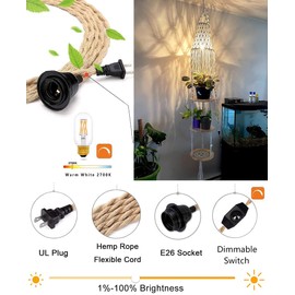 QIYIZM Boho Plug in Pendant Light,Hanging Light with Plug in Cord,Hanging Lamp Macrame Lamp Shade,Dimmable Switch,3 Tier Hanging Plant Shelf Shelves Bohemian Decor for Bedroom Living Room Corner