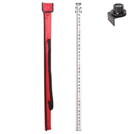 MUTOOP 9FT Aluminum Grade Rod & Telescopic Leveling Rod - 3-Stage Survey Rod with Bubble Level, Dual-Sided Grade Stick for Laser Level, Portable Measuring Stick for Surveying