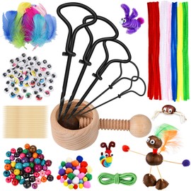 DazSpirit Chestnut Drill Set, Hand Drill Chestnuts with Hand Drill (Various Sizes), Feathers, Pompoms, Plush Strips, Live Eyes, Toothpicks, Chestnut Craft Tool for Children