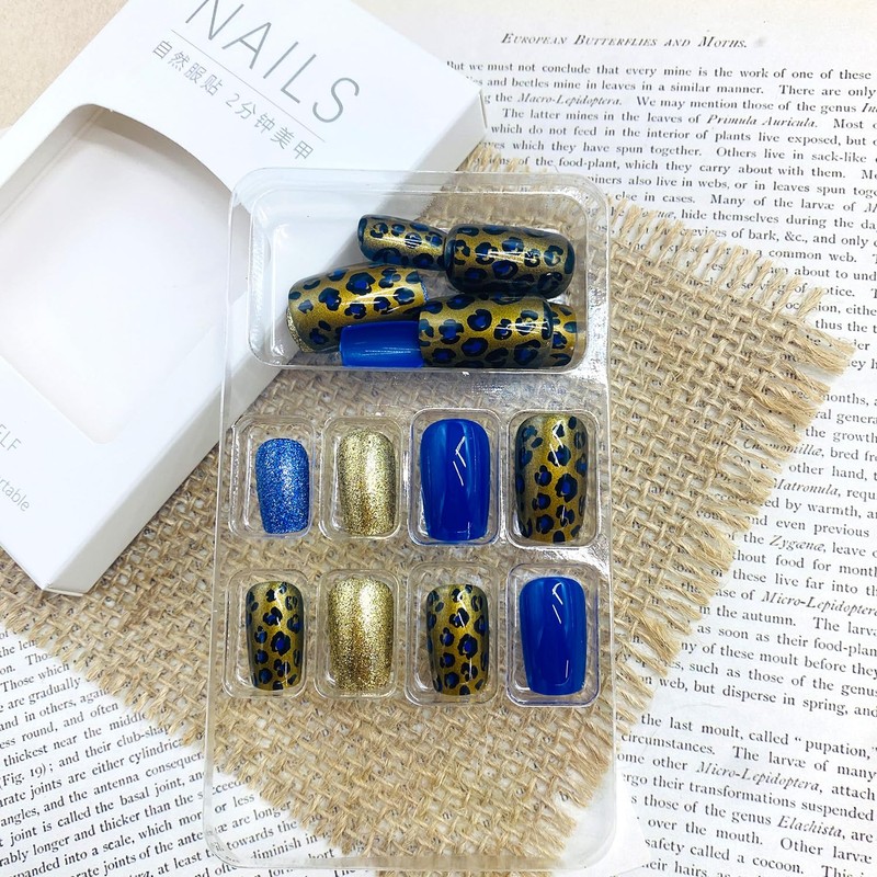 LWTZLW Fall Leopard Press on Nails Short Square Fake Nails