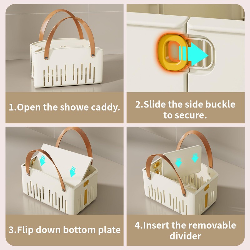 Portable Shower Caddy,Foldable Shower Caddy with Handle and Adjustable Divider,Plastic