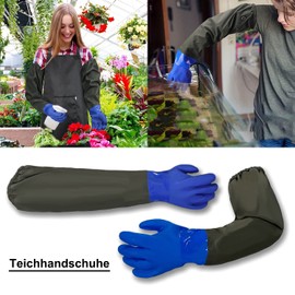 thirei Pond Gloves, Long PU Sandblasting Waterproof Work Gloves, Pond Care Gloves & Work Gloves, Waterproof, 70 cm Fishing Gloves, 1 Pair