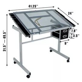 Segawe Drafting Table Station Drawing Desk Craft Station Glass Top  Artist Multi Type - Rolling