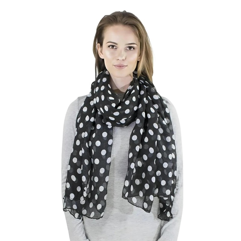 Basic Sense 10mm Polka Dot, Large Viscose Scarf, Black/White Dot