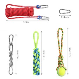 Yummy Sam Dog Ropes Toy,16.8 ft Rope & Spring Pole Pole Kit & 2 Chew Toys, Outdoor Hanging Retractable Exercise Interactive Pull Tug Muscle Builder for Medium Large Dogs (Red Green)