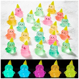 LHSYFBZ 25Pcs Luminous Mini Resin Snowman, Miniature Snowman, Glow in The Dark Tiny Snowman for Garden Landscape Aquarium Dollhouse Birthday Party Room Crafts Decor