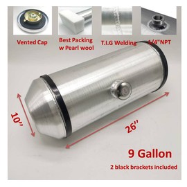 JSD AUTO PARTS Aluminum 9 Gallons fuel/gas tank center fill Outlet 1/4" NPT 10"x26"