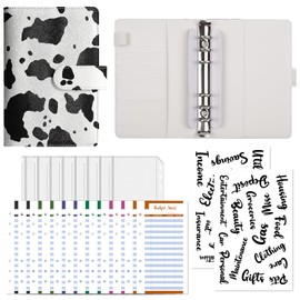 A6 Budget Binder with Zipper Envelopes,Leopard Print Money Organizer for Cash with 12 Expense Sheets & 2 Word Stickers,Cash Envelopes for Budgeting and Saving (Leopard Print Cow)