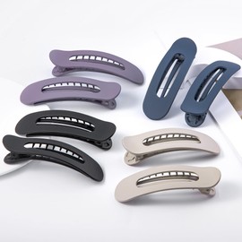 Cptots 8 Pcs Large Flat Hair Clips for Women Lay Flat Claw Clips For Thick Thin Hair French Side Slide Hair Clips Square Alligator Hair Barrettes,Khaki Purple Blue Black