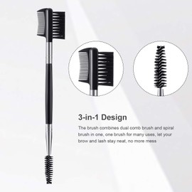 3 Pcs Eyebrow Brush Eyelash comb separator 3 Head Eyelash Shaper and Eyebrow Brush Dual Comb Double Head Makeup Grooming Tool for Women Cosmetic Separating Shaping Brow(Black)