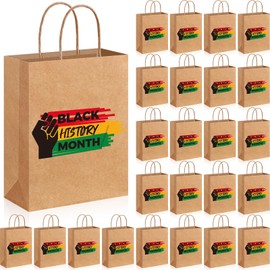 Geyoga 24 Pcs Kraft Black History Month Gift Bags with Handle Bulk Black History Month Treat Bags African Candy Goodie Bags Black Party Favors Bags for Black History Month Party Decor