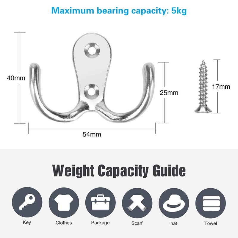 Pangutiandi 10 Pcs Wall Hooks Coat Hooks Double Clothes Hooks