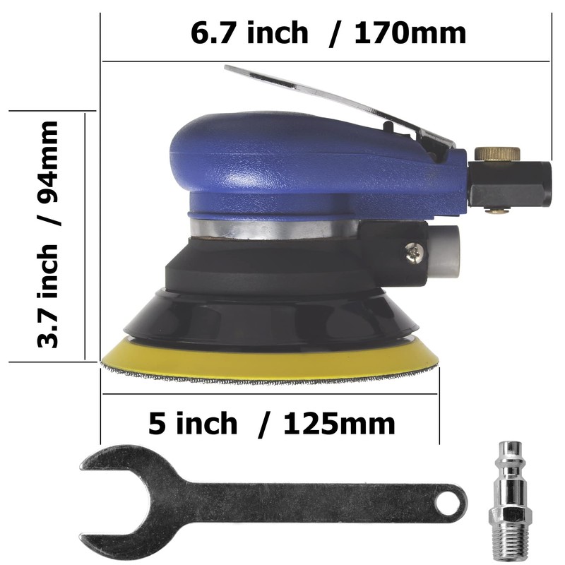 TOOLPEAK 5-inch air palm random orbital sander, dual-action pneumatic polisher