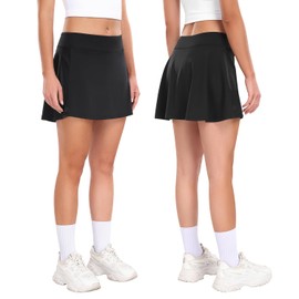Ullnoy 2 Pack Womens Athletic Tennis Skirts with Pockets High Waisted Golf Skort Skirts Workout Lightweight Golf Skirt Black/Red M