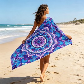 yayafunfun Large Quick Dry Microfibre Beach Towels for Adults, 160X90cm Mandala Bath Towel Travel Towels with Pocket, Lightweight Beach Towel for Women Men Sun Lounger Travel Swim Holiday Sports