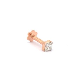 Natural 2.2MM (0.07ct) Diamond 14K Rose Gold Nose Ring - Lip Labret Monroe Stud, Screw Post, 6MM Long, 16 Gauge, Gemstone, diamond