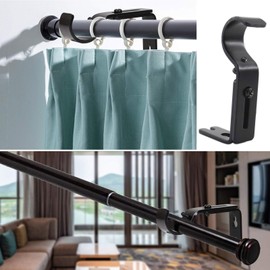 4 Pieces Curtain Rod Brackets, Curtain Rod Holder, Adjustable, Metal Curtain Rod Holder with Dowel Screws, Wall Mount Curtain Rod Holder, for Bedroom, Closet, Black