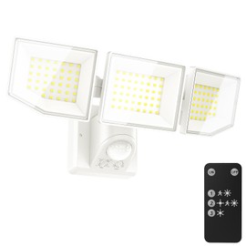 MAGAGUVU 38W 7500LM LED Security Lights Outdoor with Remote Control, 6500K Motion Sensor Flood Light, 3 Modes, IP65 Waterproof, Dusk to Dawn 3-Head Floodlight Fixture for Garage, Yard, Porch (White)