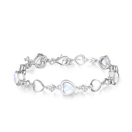 Carleen June Birthstone Bracelet Sterling Silver Moonstone Bracelet for Women Heart Shape Station Tennis Bracelet Gemstone Jewelry Gifts Valentines Day Gifts for Wife Mom