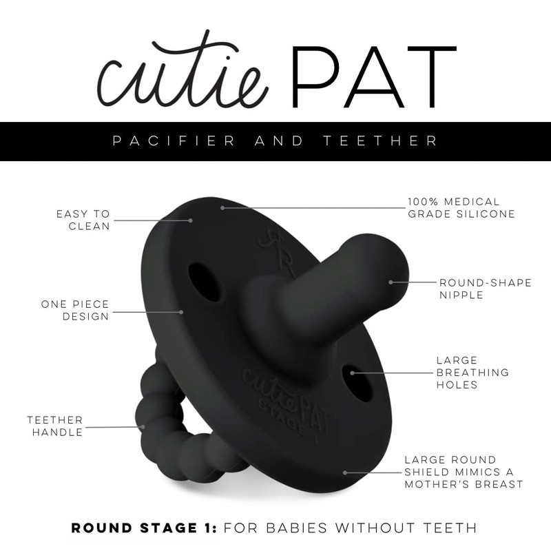 Ryan & Rose Cutie PAT Pacifier Teether (Stage 1, Black)