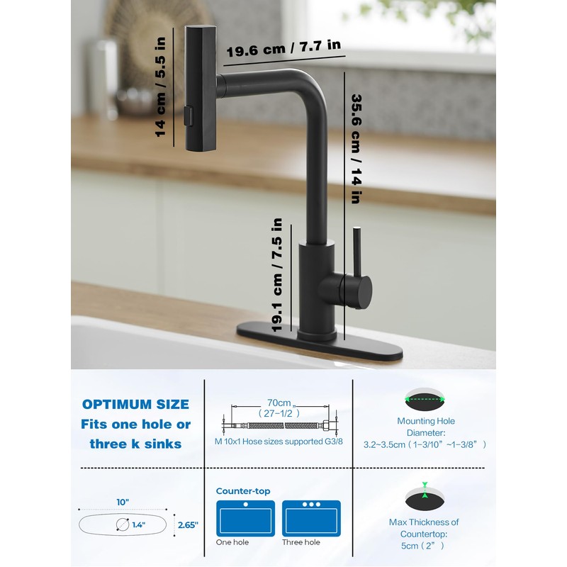 Kitchen Faucet with Pull Down Sprayer, Matte Black Waterfall Kitchen