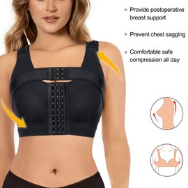 Bafully Women Post Surgery Front Closure Sports Bra with Breast Support Wirefree Racerback (Black, L)