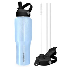 SENDESTAR 32oz Stainless Steel Water Bottle(Cold for 48 Hrs, Hot for 24 Hrs),Double Wall Vacuum Insulated Bottle with Straw Lid, Spout Lid and Flex Cap, Fit in Any Car Cup Holder,Laser Blue