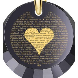 120 Languages I Love You Necklace Anniversary Birthday Gift Pendant for Women Pure Gold Inscribed in Miniature Text on Classic Black Cubic Zirconia Gemstone, 18" Gold Plated Silver Chain